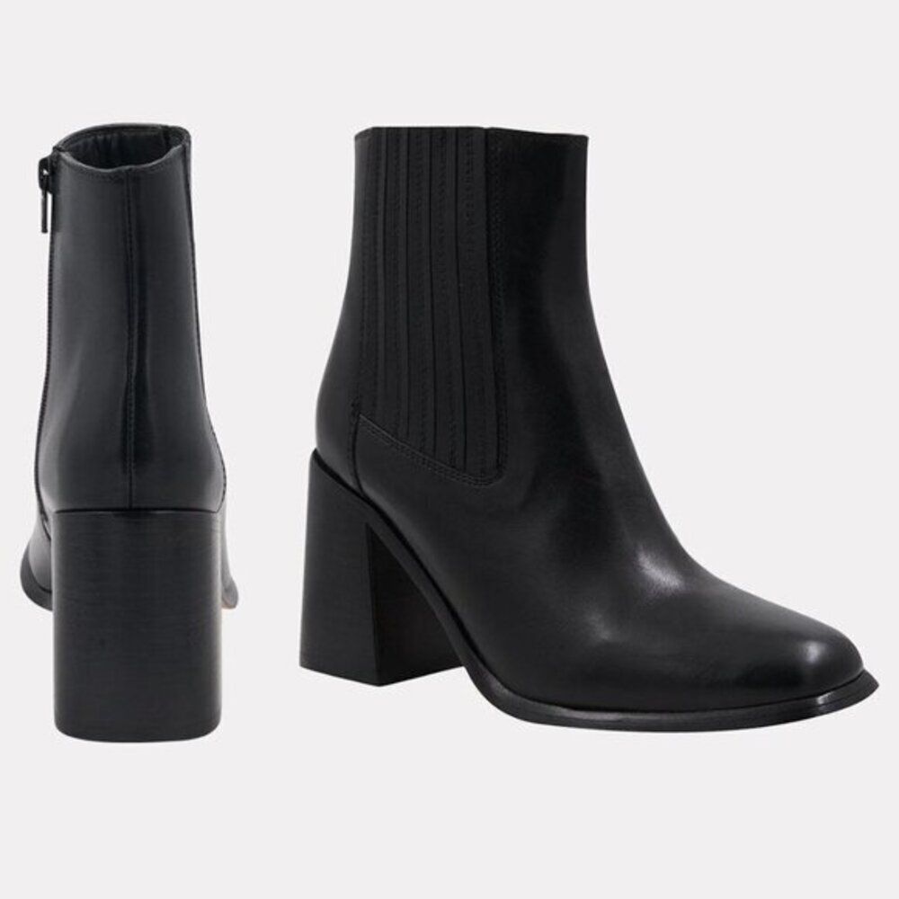 Andre Assous Black Leather Block Heel Ankle Boots